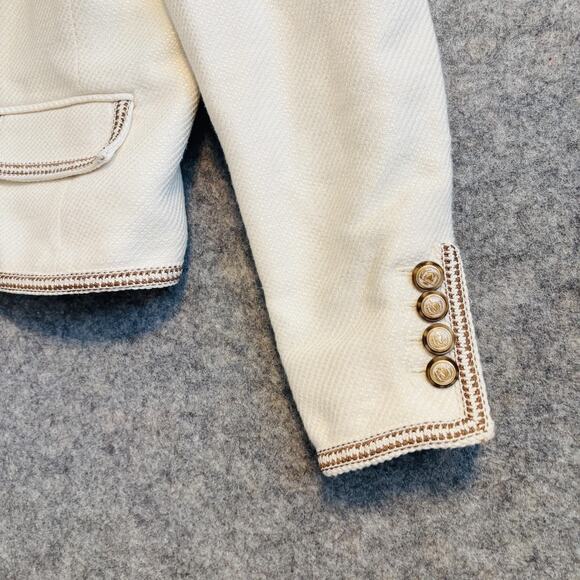 Veronica Beard Jacket Womens 12 Ivory Tweed Trim Makayla Gold Button Blazer - Picture 4 of 14